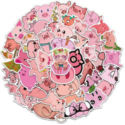 Cartoon Pink Pig Vinyl Stickers for Laptop, Car, Snowboard, Luggage, Fridge (10/30/50/100 Pcs) (ONLINE ORDER ONLY)