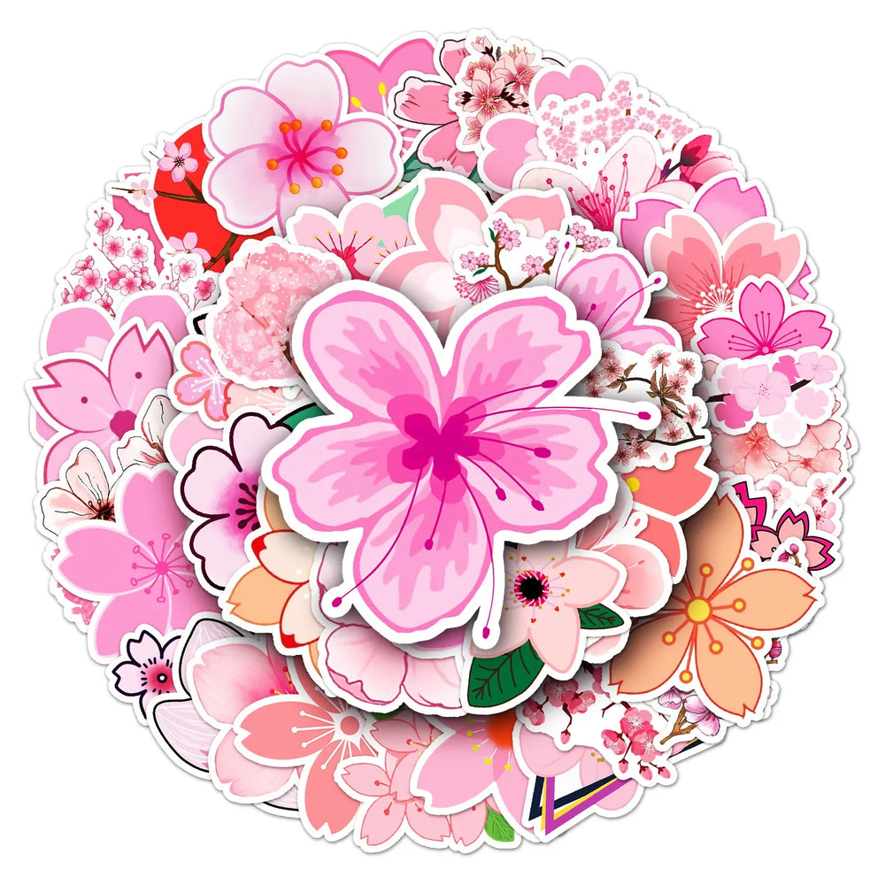 10/30/50PCS Pretty Cherry Blossoms Sakura Flowers Stickers DIY Water Bottle Laptop Refrigerator Luggage Graffiti Sticker Kid Toy (ONLINE ORDER ONLY)