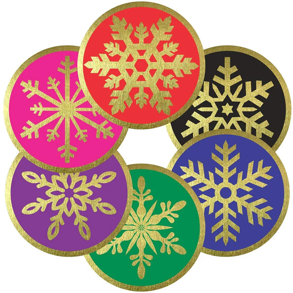 100-500PCS Christmas Snowflake Sticker DIY Baking Sticker Round Adhesive Scrapbooking Christmas stickers (ONLINE ORDER ONLY)