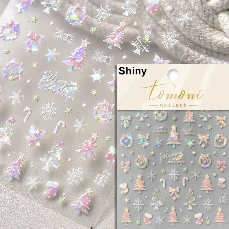 Snowman Apple Stars Gift Bell Snowflake Christmas Tree 3D Jelly Self Adhesive Nail Art Stickers Santa Claus Xmas Manicure Decals (ONLINE ORDER ONLY)