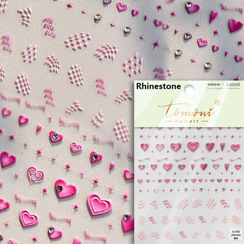 Flat Small Pink Brown Halo Dyeing Love Heart Geometric Leopard Shiny Jelly Chic Embossed Relief Nail Art Stickers Manicure Decal (Online Order Only)