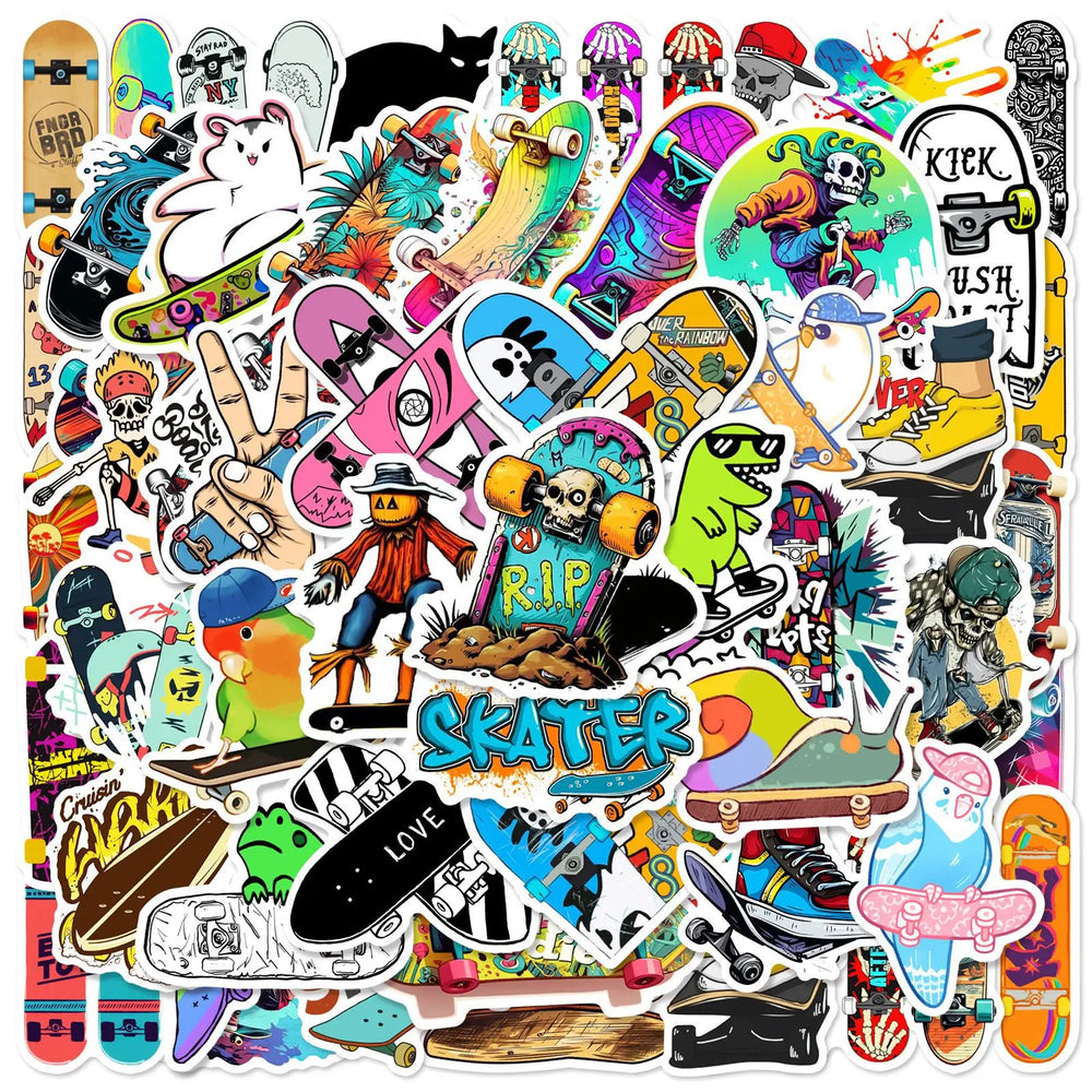 50pcs Cool Skateboard Graffiti Stickers for Laptops, Helmets, DIY Decorations, Wholesale (Online Order Only)