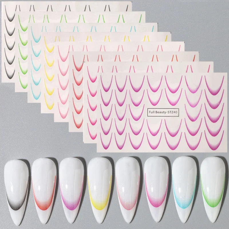 Gradient French Nail Art Stickers - 8pcs Water Transfer Decals Ombre Manicure Foils (ONLINE ORDER ONLY)