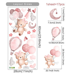 Pink Cartoon Bear Wall Stickers for Kids Nursery Room Decor (ONLINE ORDER ONLY)