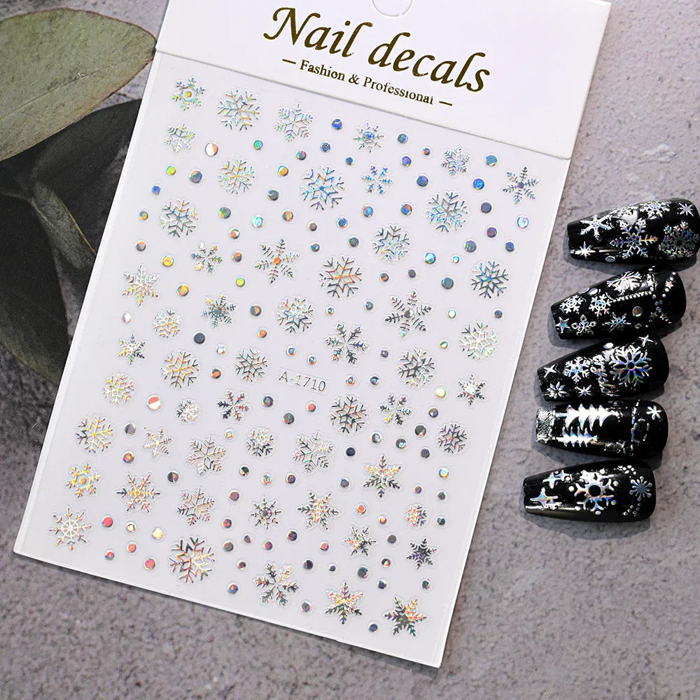 Winter Xmas 3D Nail Sticker Snowflake Flower Winter Decals Nail Stickers Cartoon Bird Santa Penguin Elk Slider New Year Manicure (ONLINE ORDER ONLY)