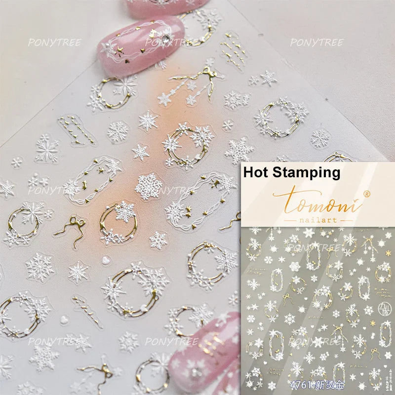 Geometric Grid Square Butterfly Snow Star Metal Self Adhesive Nail Art Sticker Snowflake Rhinestone Manicure Decal Nail Supplies (ONLINE ORDER ONLY)