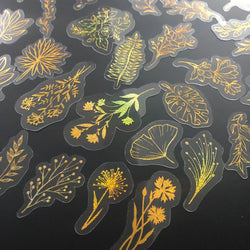 80 Glitter Gold Waterproof Plant Flower Stickers, Transparent PET Adhesive Decals (Online Order Only)
