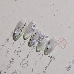 Trumpet Creeper White Flower Purple Leaves Antique Special Characters 5D Soft Relief Adhesive Nail Art Stickers Manicure Decals (ONLINE ORDER ONLY)