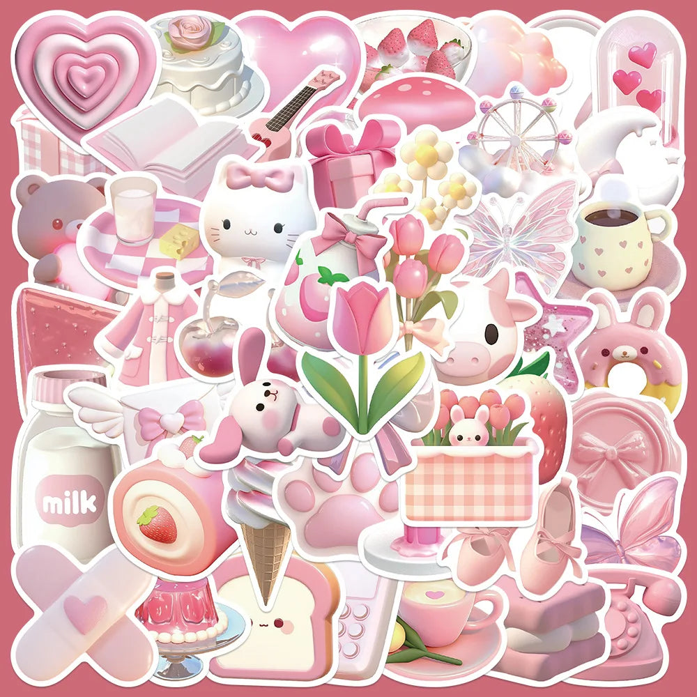 50pcs Cute Pink Graffiti Stickers for Helmet, Wall, Desktop Decoration (ONLINE ORDER ONLY)