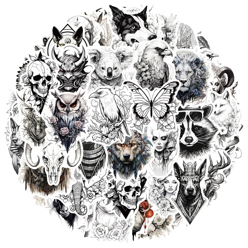 10/30/50pcs Black and white animal aesthetic decoration Sticker For Snowboard Laptop Luggage Car Fridge DIY Styling Vinyl (ONLINE ORDER ONLY)