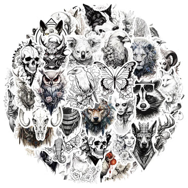 10/30/50pcs Black and white animal aesthetic decoration Sticker For Snowboard Laptop Luggage Car Fridge DIY Styling Vinyl (ONLINE ORDER ONLY)