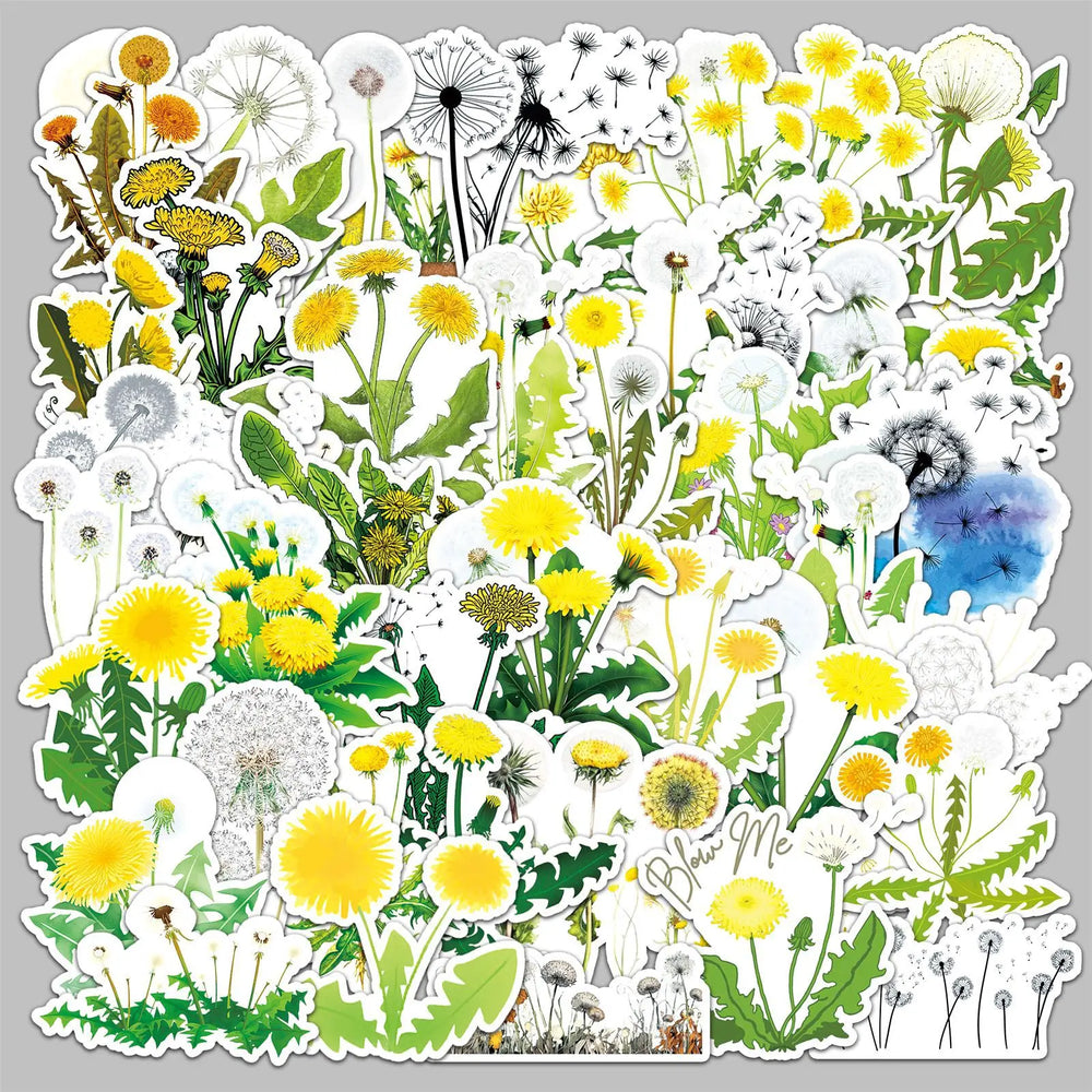 50Pcs Cute Dandelion Graffiti Stickers for Helmet, Wall, DIY Decor (Online Order Only)