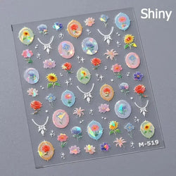 Chic Retro Rose Photo Frame Dried Flower Petal Self Adhesive Nail Art Stickers 5D Hot Stamping Relief Rhinestone Manicure Decals (Online Order Only)