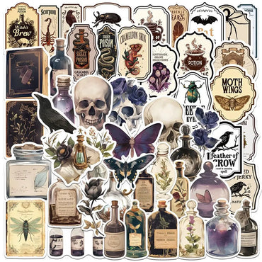 10/50/100pcs Vintage Horror Skull Pharmacist Poison Stickers DIY Water Bottle Laptop Luggage Guitar Phone Vinyl Decals Sticker (Online Order Only)