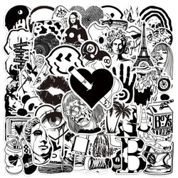Cool Black & White Graffiti Stickers for Laptop, Skateboard, Motorcycle, Phone, Luggage - 10/30/50pcs (Online Order Only)