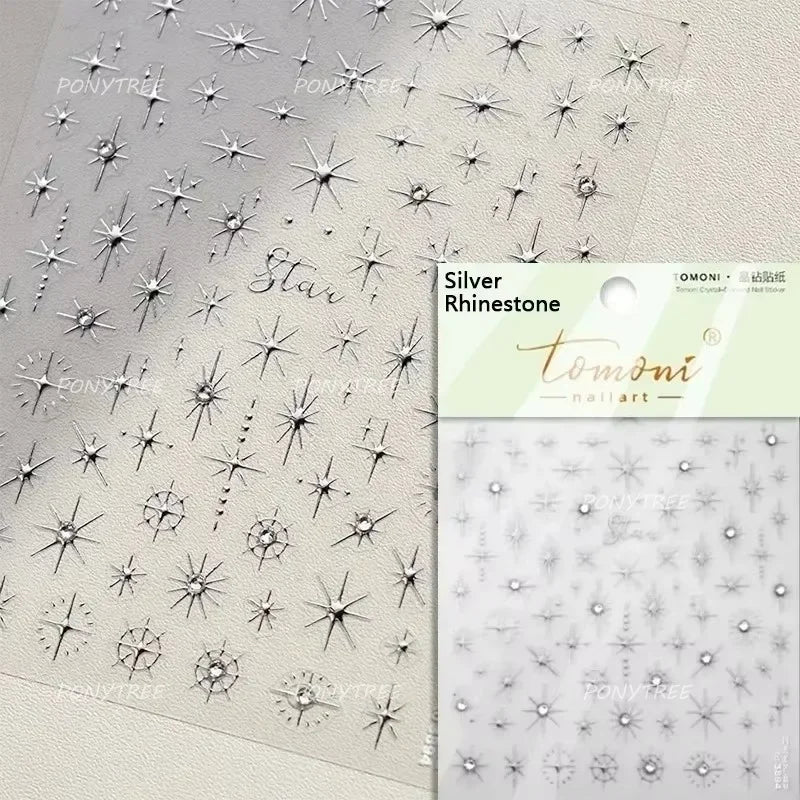 Colourful Star Moon Curved Line Arc Necklace Love Heart Hanging in The Air Starry Night Adhesive Nail Art Sticker Manicure Decal (Online Order Only)