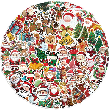 10/50/100pcs Cute Santa Claus Christmas Decoration Stickers Laptop Phone Snowboard Luggage Fridge Kids New Year Gift Toy Sticker (Online Order Only)