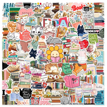 10/50/100PCS Cute Flower Book Reading Stickers Aesthetic DIY Scrapbooking Notebook Bottle Phone Luggage Decoration Sticker Toy (ONLINE ORDER ONLY)