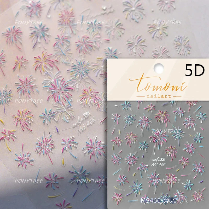 Colorful Fireworks Burst Hot Stamping Process Laser Pink Bright Romantic Self Adhesive Nail Art Stickers Chic Manicure Decals (ONLINE ORDER ONLY)