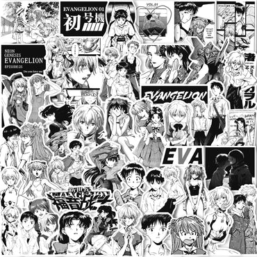 60/70pcs Neon Genesis Evangelion Black and White Sketch Stickers Japan Classic Anime Mug Notebook Skateboard DIY Stickers (ONLINE ORDER ONLY)