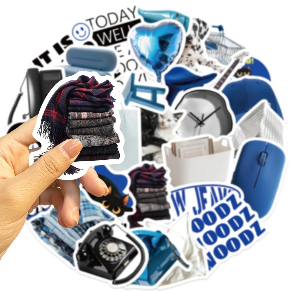 30Pcs Blue Time Cartoon Aesthetic Stickers Cute Decal For Computer Laptop Phone Luggage Graffiti Sticker Toy (ONLINE ORDER ONLY)