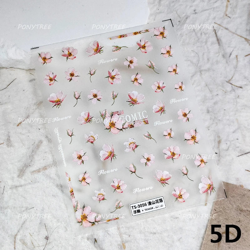 Chic Begonia Flower Miss-grass Pink Gradient Cherry-apple Tree Leaves Peach Blossom Adhesive Nail Art Spring Nail Stickers Decal (ONLINE ORDER ONLY)