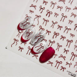 Chic Red Bowknot Silk Ribbon Pearl Elegant Line Self Adhesive Nail Art Stickers Dressy Rhinestone Manicure Decals Nail Supplies (Online Order Only)