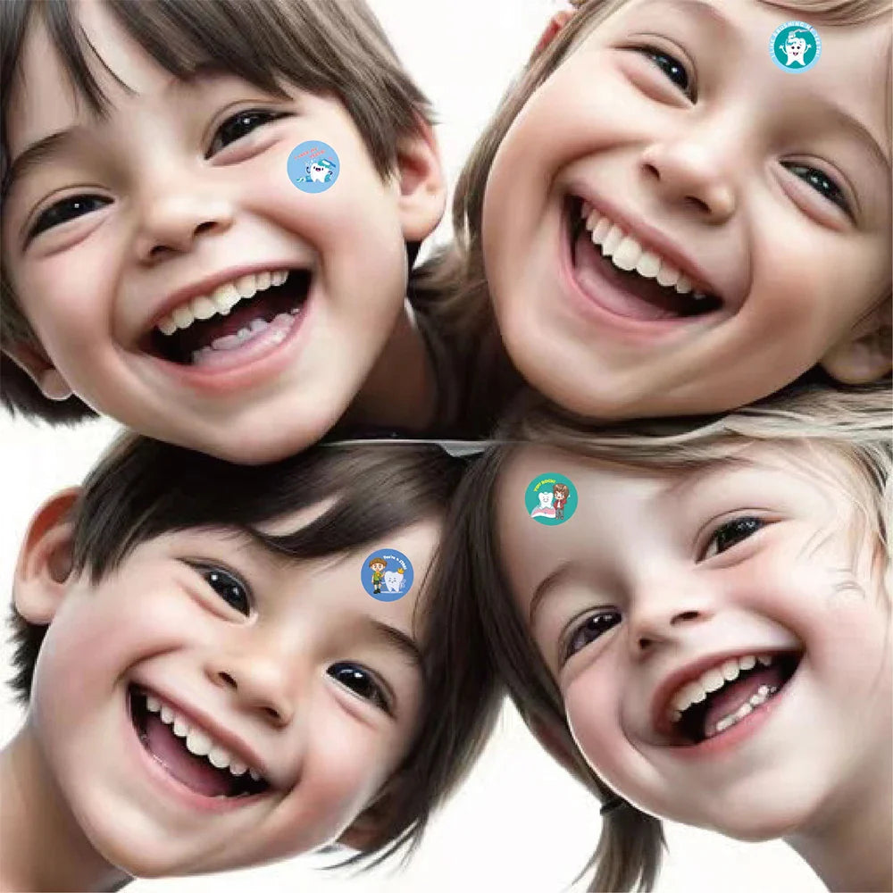 500pcs Cute Cartoon Dental Tooth Shaped Stickers Roll Teeth Health Graffiti Decal Toy DIY Scrapbook Phone Car Waterproof Sticker (Online Order Only)