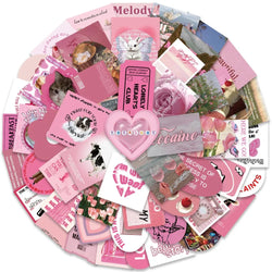 56pcs Vinyl Laptop Decals Pink Series Aesthetic City Daily Life Stickers For Luggage Guitar Phone Diary Waterproof Graffiti (Online Order Only)