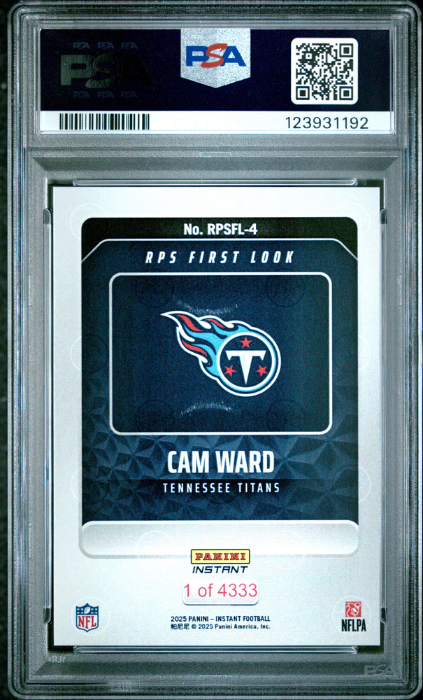 Graded 2025 Panini Instant Cam Ward #RPSFL4 RPS First Look Rookie RC Football Card PSA 10 Gem Mint (ONLINE ORDER ONLY)