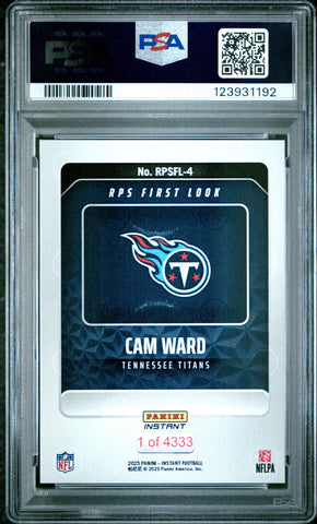 Graded 2025 Panini Instant Cam Ward #RPSFL4 RPS First Look Rookie RC Football Card PSA 10 Gem Mint (ONLINE ORDER ONLY)