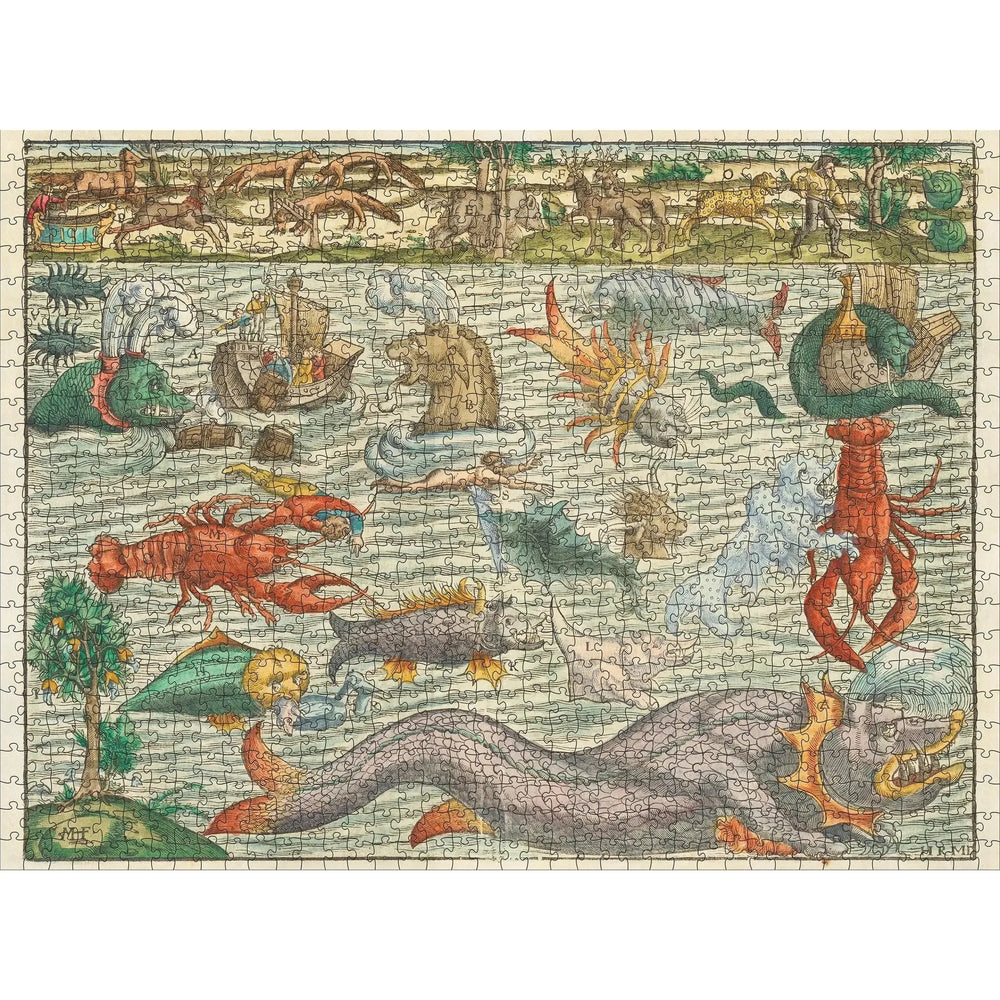 Sea Monsters by Sebastian Münster 1000 Piece Jigsaw Puzzle Pomegranate