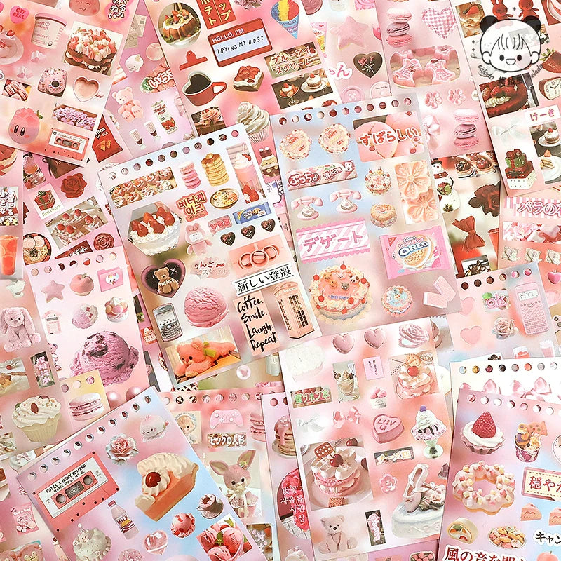 30sheets/book Y2K Retro Cute Bear Food Cut Film Sticker for Laptop Phone Camera Journal Scrapbook Kawaii Decoration Sticker Gift (ONLINE ORDER ONLY)