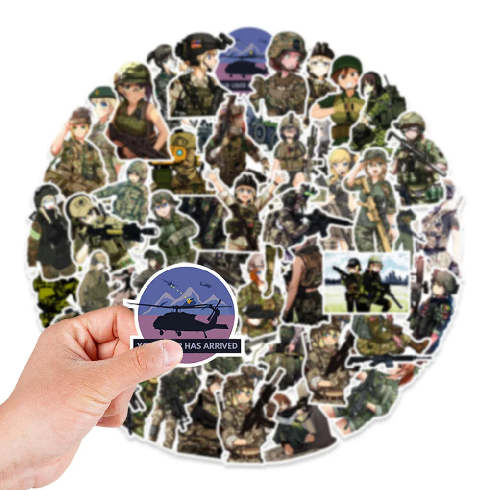 10/30/50pcs Anime Camouflage Female Military Uniform Girls Stickers Laptop Motorcycle Skateboard Phone Wall Sticker Kids Toys (ONLINE ORDER ONLY)