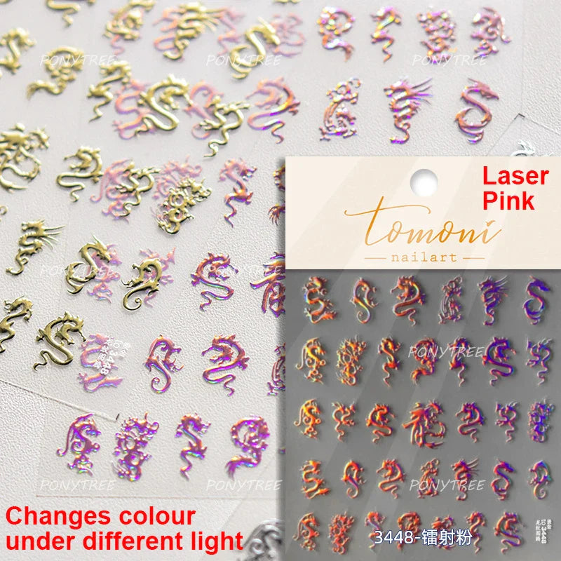 Chinese Dragon Auspicious Beast Mythological Legend Noble Loong Blue Pink Soft Relief Adhesive Nail Art Sticker Manicure Decals (ONLINE ORDER ONLY)