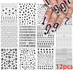 12 Sheets Valentines Nail Stickers Red Heart Nail Art Sticker Decal Solid Hollow Heart 3D Self-Adhesive Design Nail Art Supplies (ONLINE ORDER ONLY)