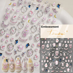 Peach Blossom Flower Yellow Rabbit Bunny Love Heart Delicate Totem 5D Self Adhesive Nail Art Stickers Rhinestone Manicure Decals (ONLINE ORDER ONLY)