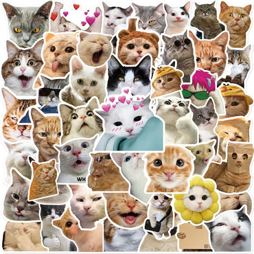 10/30/50pcs Cute Funny Meme Animal Cat Kitty Stickers Decals Kids Toy Laptop Suitcase Notebook Motorcycle Car Decoration Sticker (Online Order Only)