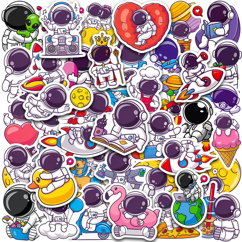 50pcs Cartoon Astronaut Space Stickers for Helmet, Wall, DIY Decoration (Online Order Only)