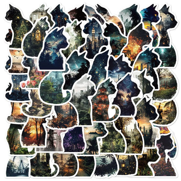 10/50PCS Cute Funny Cats Landscape Stickers Aesthetic Decals Skateboard Travel Luggage Phone Fridge Bike Car Decoration Sticker (Online Order Only)