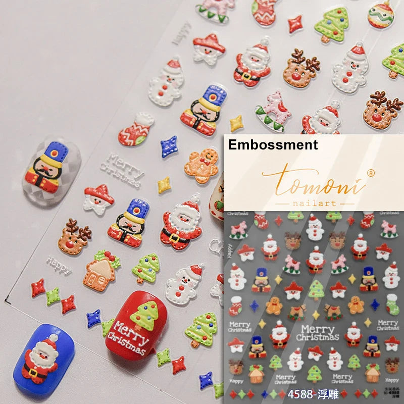 Winter Dreamy Hot Stamping Romantic White Pink Snowflakes Hexagon 3D Self Adhesive Nail Art Stickers Christmas Manicure Decals (ONLINE ORDER ONLY)