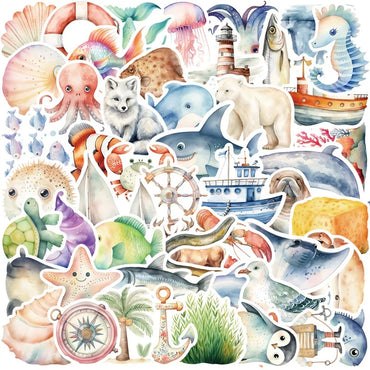 10/30/50PCS Fresh Sea Animal PVC Sticky Sticker Aesthetic DIY Korean Stationery Decoration Scrapbooking School Supplies for Kids (Online Order Only)