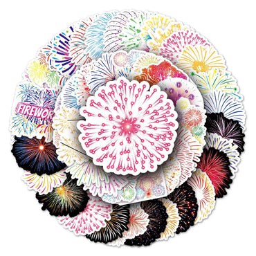 10/50Pcs Retro Fireworks Stickers Creative Aesthetic Holiday Ledger Decorative Stationery Stickers 2023 (ONLINE ORDER ONLY)