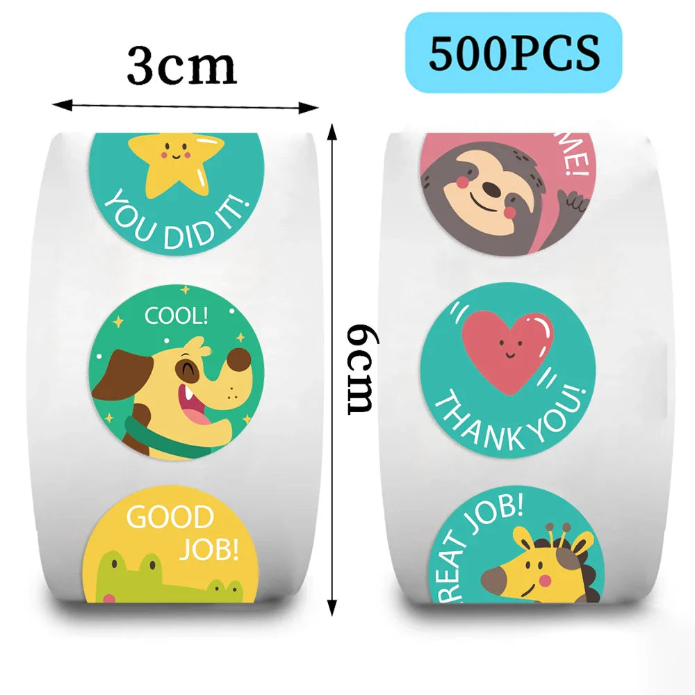 500pcs Teacher Awards Encourage Stickers Roll Cute Kawaii Kindergarten Children's Reward Sticker Gift Decorative Sticker (ONLINE ORDER ONLY)