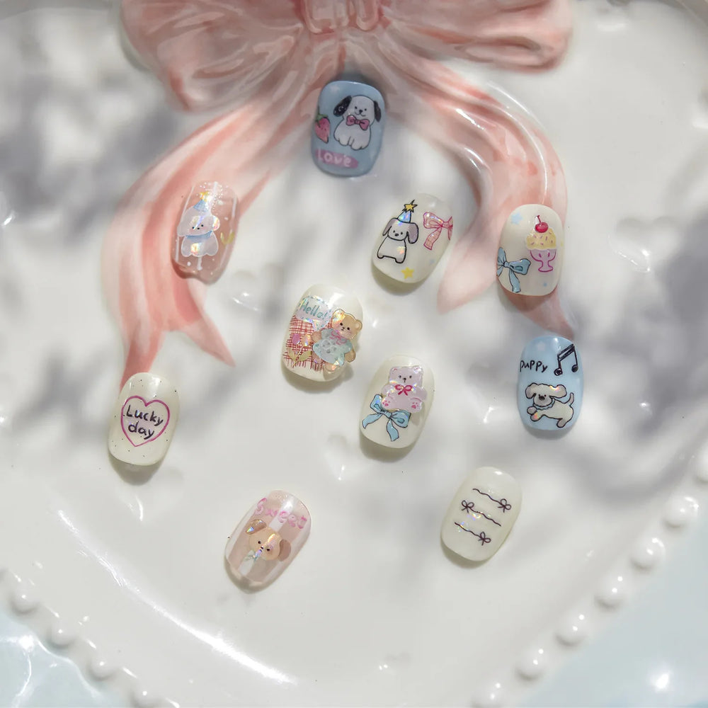Graffiti Bear Cat Kitten Dog Puppy Bowknot Cake Tulip Note Star Cherry Cup Adhesive Nail Art Decoration Sticker Manicure Decals (ONLINE ORDER ONLY)