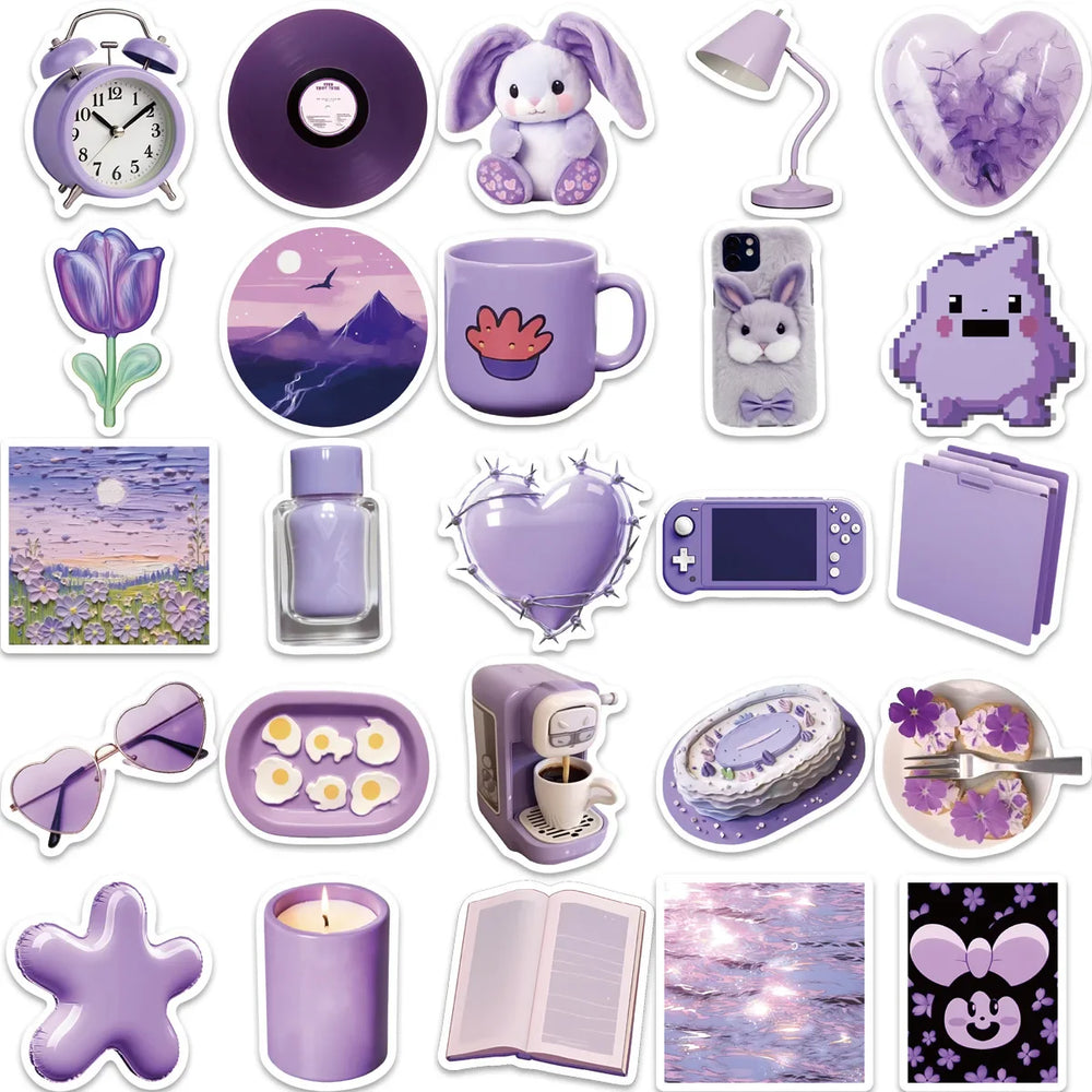 10/30/50PCS Cartoon Purple Stickers Graffiti Ins Style Cute Decals Skateboard Phone Notebook Fridge Bike Car PVC Waterproof Toys (ONLINE ORDER ONLY)