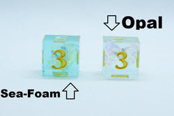 Sea-Foam Sharp Edge Resin 7-Dice Dice (Soft Blue w/ Gold Numbers) (Online Only)