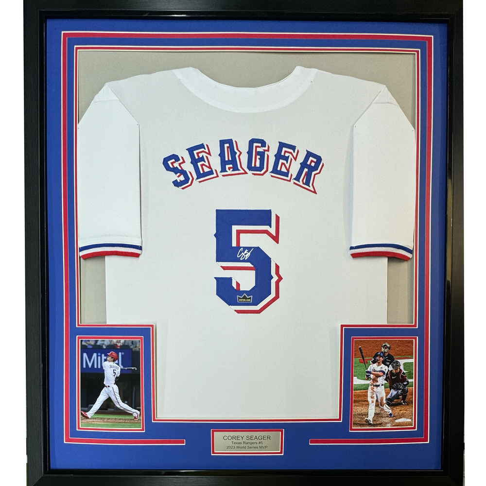 Framed Facsimile Autographed Corey Seager 35x39 Texas White Reprint Laser Auto Baseball Jersey (ONLINE ORDER ONLY)