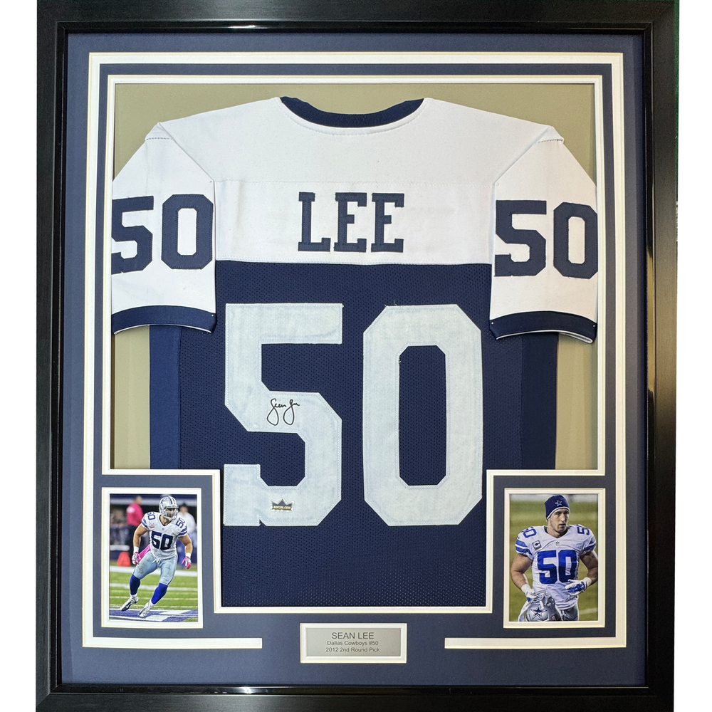 Framed Facsimile Autographed Sean Lee 35x39 Dallas Thanksgiving Day Reprint Laser Auto Football Jersey (ONLINE ORDER ONLY)
