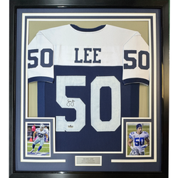 Framed Facsimile Autographed Sean Lee 35x39 Dallas Thanksgiving Day Reprint Laser Auto Football Jersey (ONLINE ORDER ONLY)